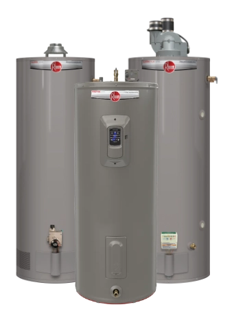 Rheem tank water heater lineup - gas, electric, and propane models